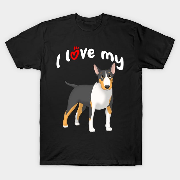 I Love My Black, Tan & White Bull Terrier Dog T-Shirt by millersye